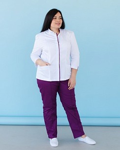 Медичний костюм жіночий Сакура білий-фіолетовий +SIZE